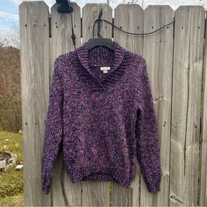 Christopher & Banks S Purple‎ Multicolor Cable Knit Henly Sweater